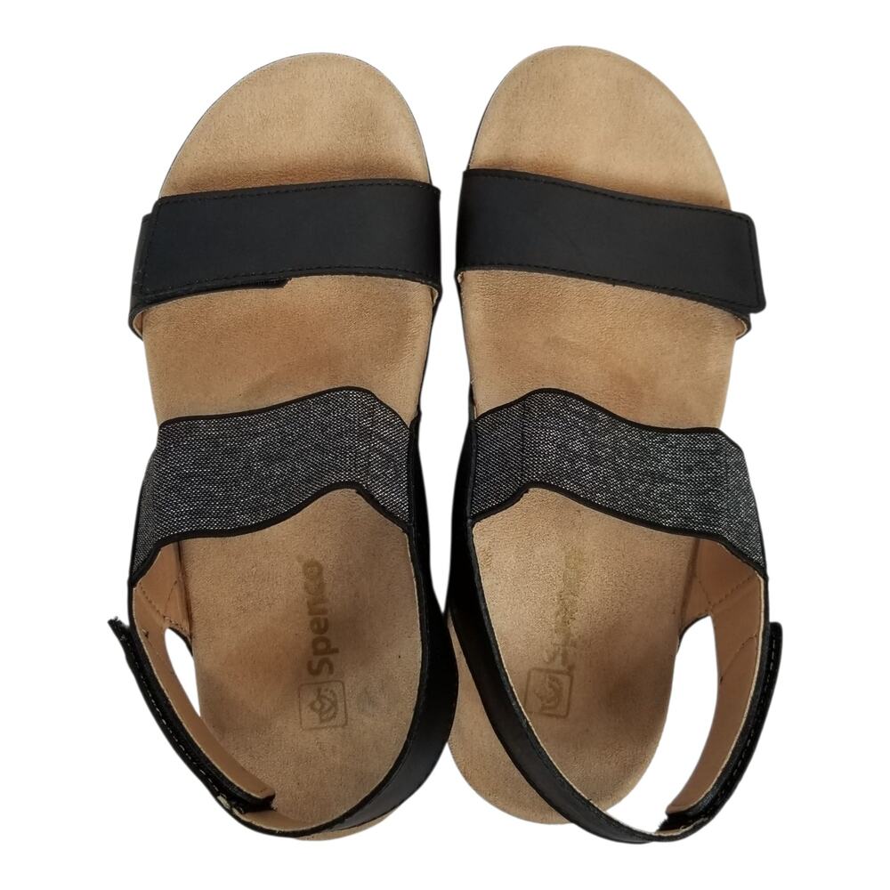 Spenco Sanabel Women's Black Silver Faux Leather Elastic Strap Comfort Sandals 8 - Picture 3 of 9